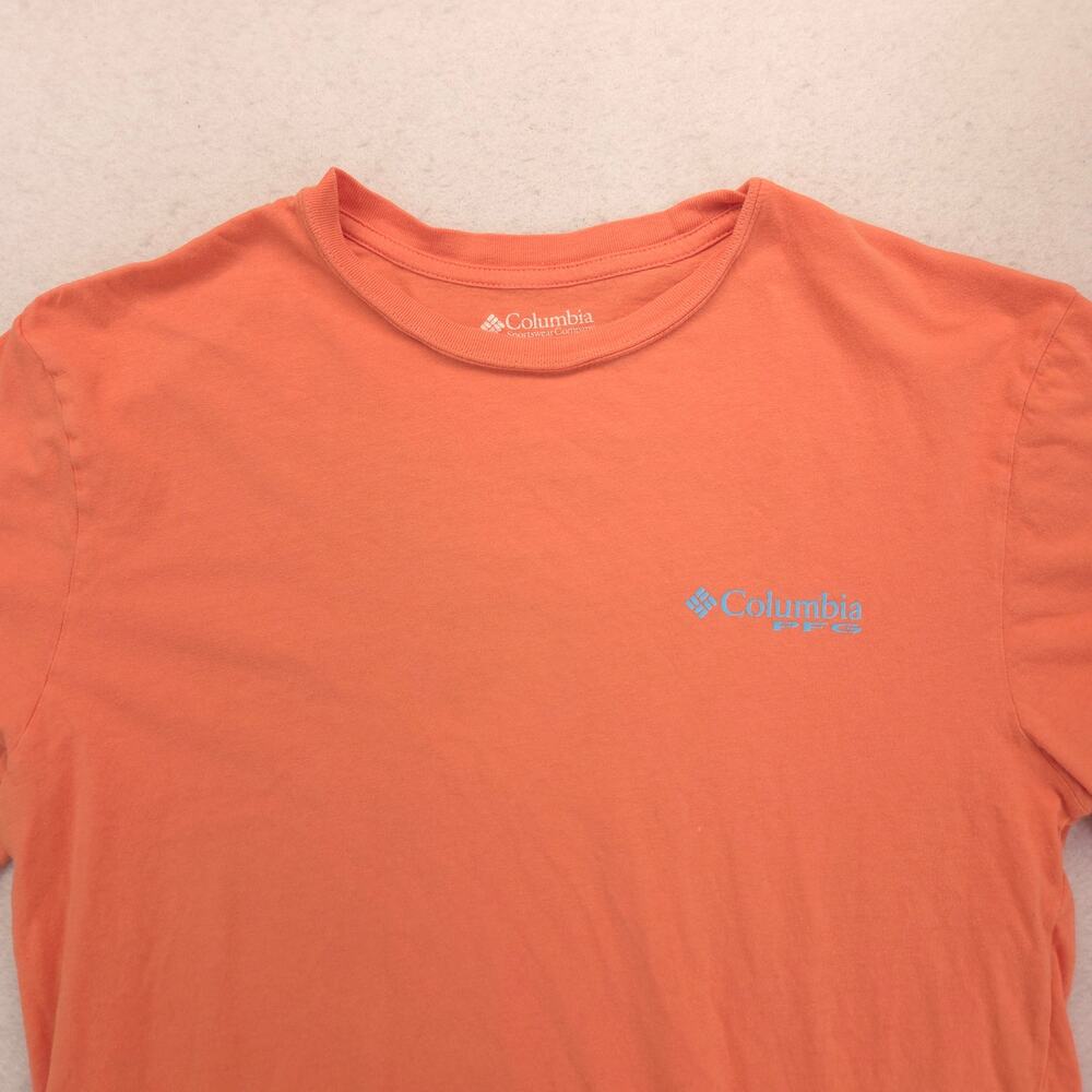 Columbia Short Sleeve Crew Neck Graphic T Shirt Mens Size Small S Orange